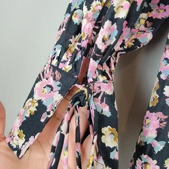 H&M Floral Mini Dress Dark Cottagecore Boho Peasant Flounce Scallop Collared  M - Picture 9 of 10